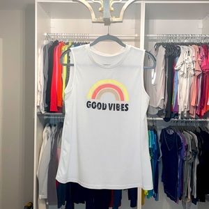 Women’s Good Vibes sleeveless tank, white- like new- one size fits most